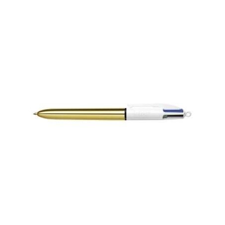 Bic 4 Colours Shine Retractable Ballpoint Pen - 1mm Tip - 0.4mm Line Width - Oil-Based Ink - Gold/White Body - 4 Colours