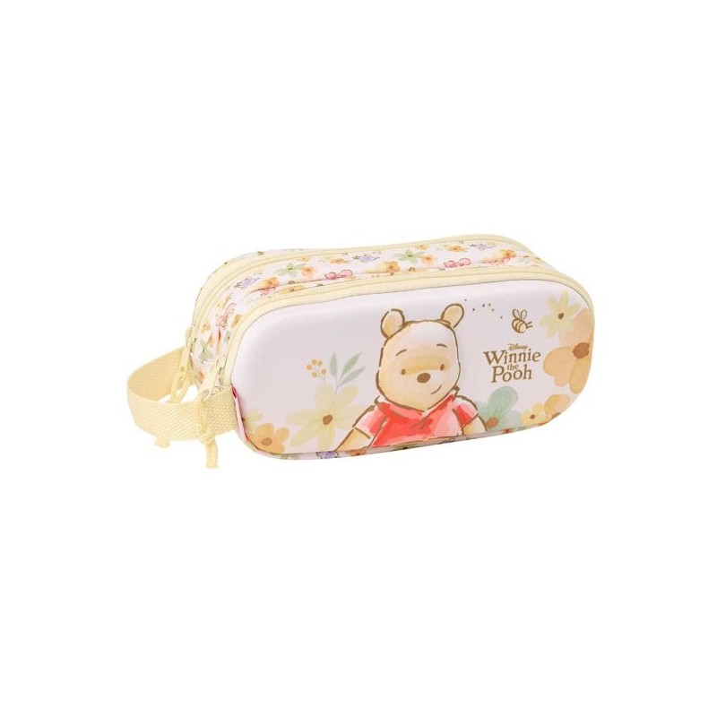 Safta Winnie the Pooh 3D Pencil Case - 2 Compartments with Zipper - Side Handle - 1L Capacity - 21x8x6cm - Pastel Yellow