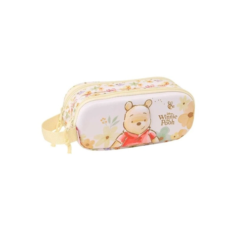 Safta Winnie the Pooh Estojo 3D - 2 Compartimentos com Fecho de Correr - Pega Lateral - Capacidade 1L - 21x8x6cm - Cor Amarelo