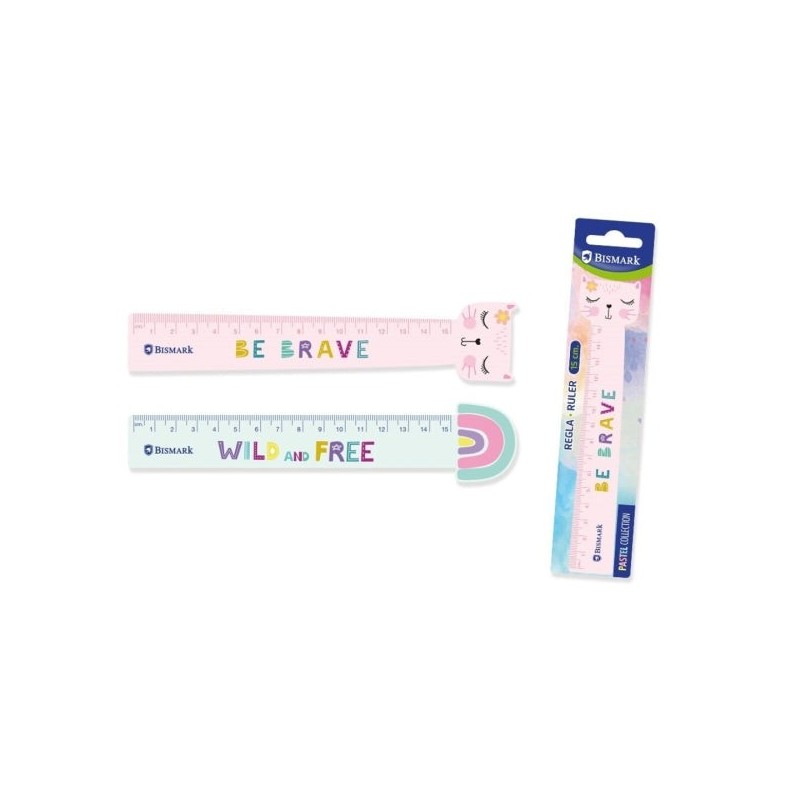 Bismark Règle 15cm avec Décorations de Phrases Motivantes - Fabriquée en Plastique - Idéale pour l'École - 2 Modèles Différents