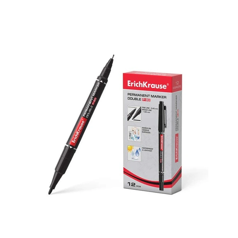 Erichkrause Double P-80 Marcador Permanente Doble Punta - Punta Bala de 1,65mm, Punta Fina de 0,45mm - Tinta a Base de Alcohol