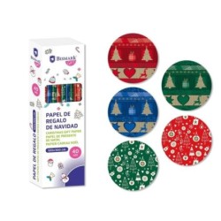 Bismark Natal Metalizado Rolo de Papel de Embrulho - Medidas 100cmx300cm - 5 Desenhos Diferentes