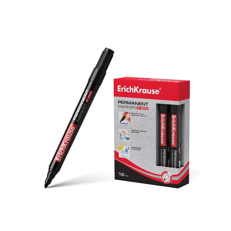 Erichkrause P-200 Permanent Marker - Bullet Tip - Water and UV Ray Resistant - Colour Black