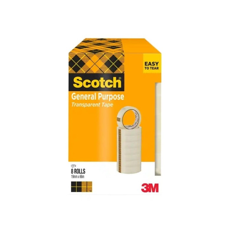 Scotch 508 Pack of 8 Adhesive Tapes 19mm x 66m - Transparent