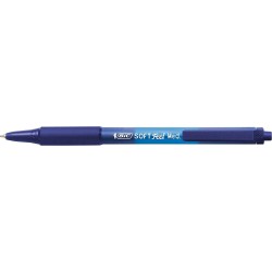 Bic Soft Feel Stylo à Bille Rétractable - Pointe Moyenne de 1mm - Corps Translucide avec Grip - Couleur Bleu