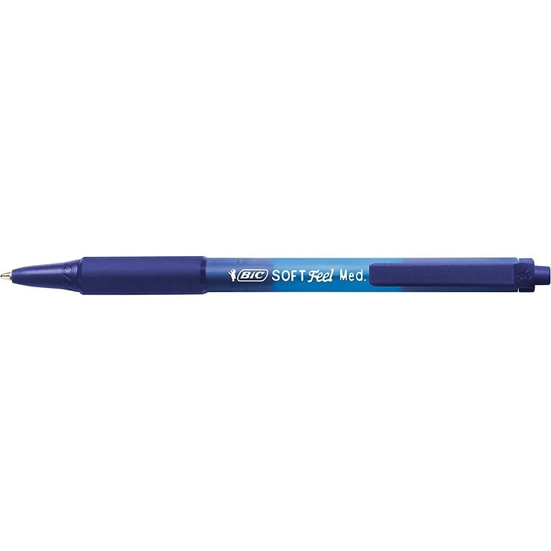 Bic Soft Feel Retractable Ballpoint Pen - 1mm Medium Tip - Translucent Body with Grip - Blue