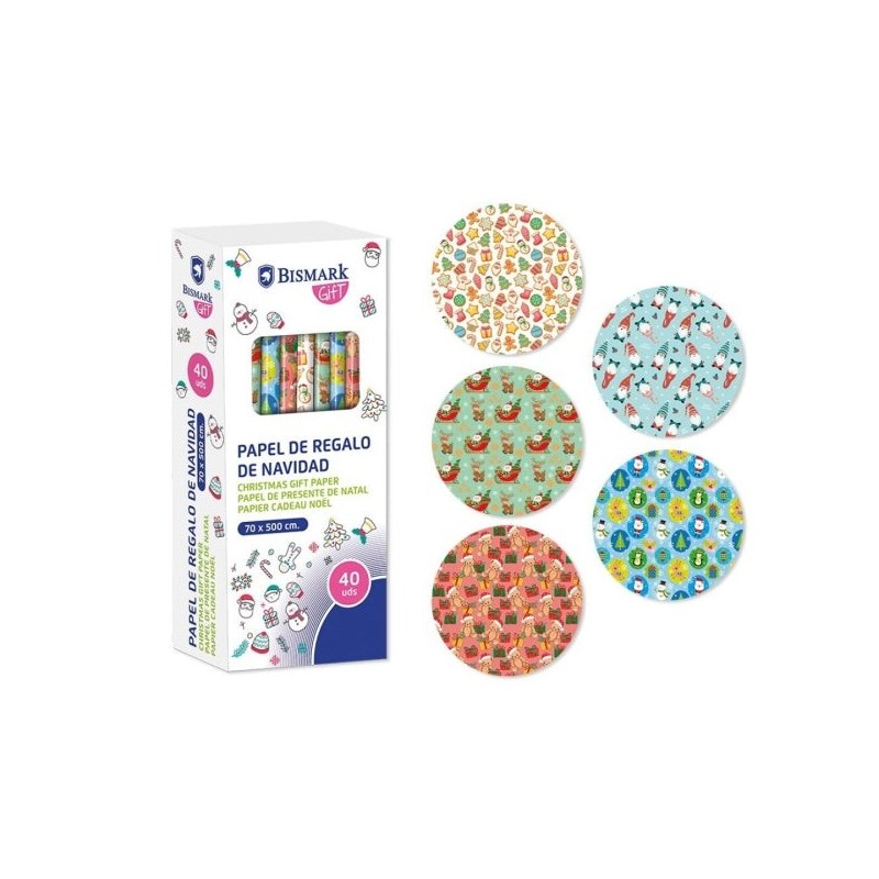Bismark Natal Brinquedos Rolo de Papel de Embrulho - Medidas 70cmx500cm - 5 Desenhos Diferentes