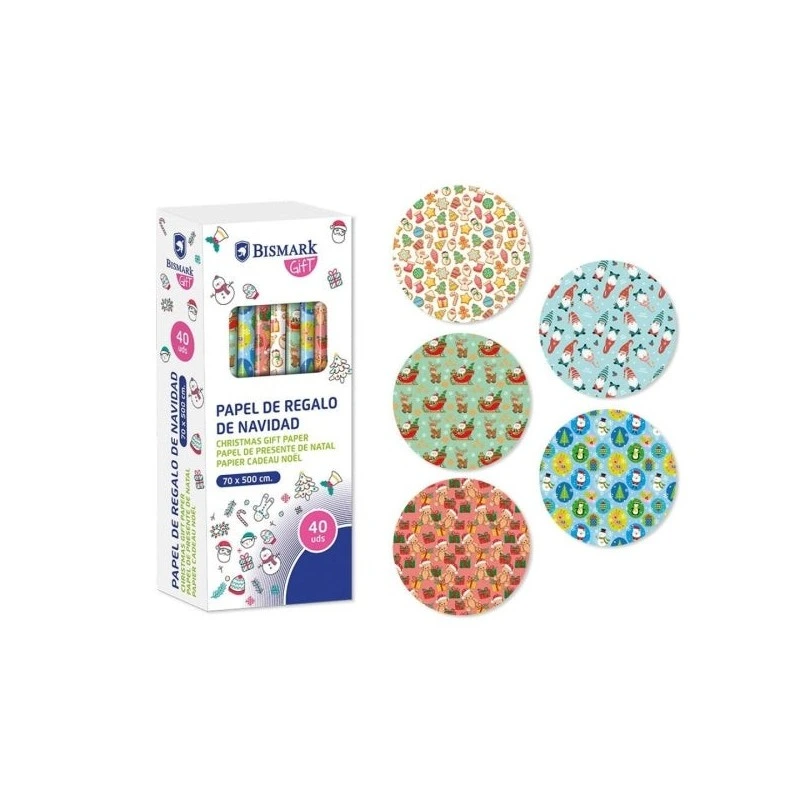Bismark Navidad Juguetes Rollo de Papel Regalo - Medidas 70cmx500cm - 5 Diseños Diferentes