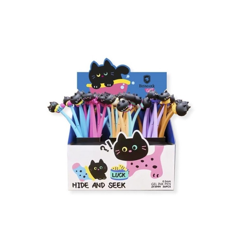 Bismark Animals Gato Boligrafo Tacto Soft con Divertidos Gatitos Negros - Punta Fina - Tinta Gel Color Negro - 6 Diseños