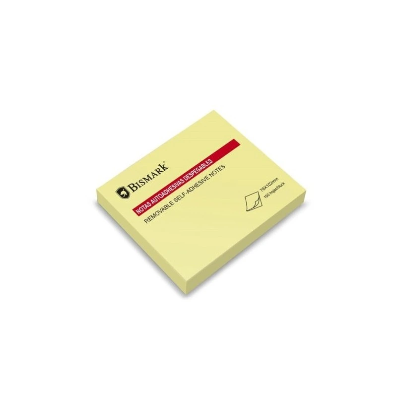 Bismark Pad of 100 Adhesive Notes 76x102mm - Colour Yellow