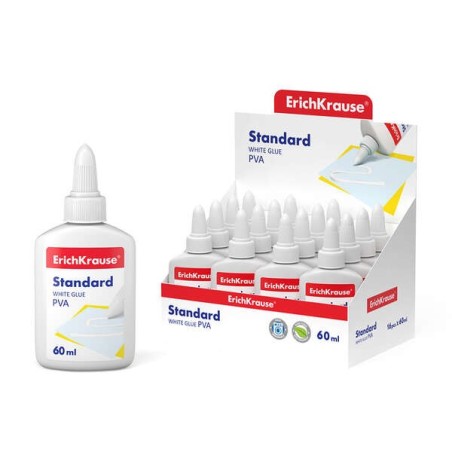 Erichkrause Cola Branca PVA Standard 60ml - Aplicador Autolimpante - Regulador de Intensidade - Não Tóxico - Resistente ao Frio