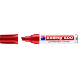 Edding 500 Marqueur Permanent - Pointe Biseautée - Tracé entre 2 et 7 mm. - Rechargeable - Séchage Instantané - Coloris Rouge