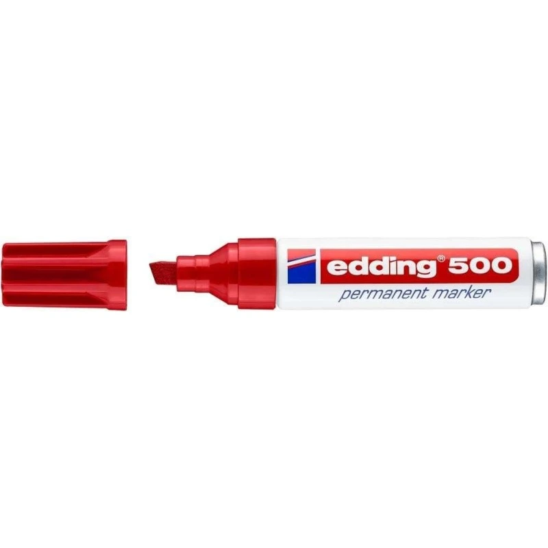 Edding 500 Marcador Permanente - Ponta Biselada - Traço entre 2 e 7 mm. - Recarregável - Secagem Instantânea - Cor Vermelho