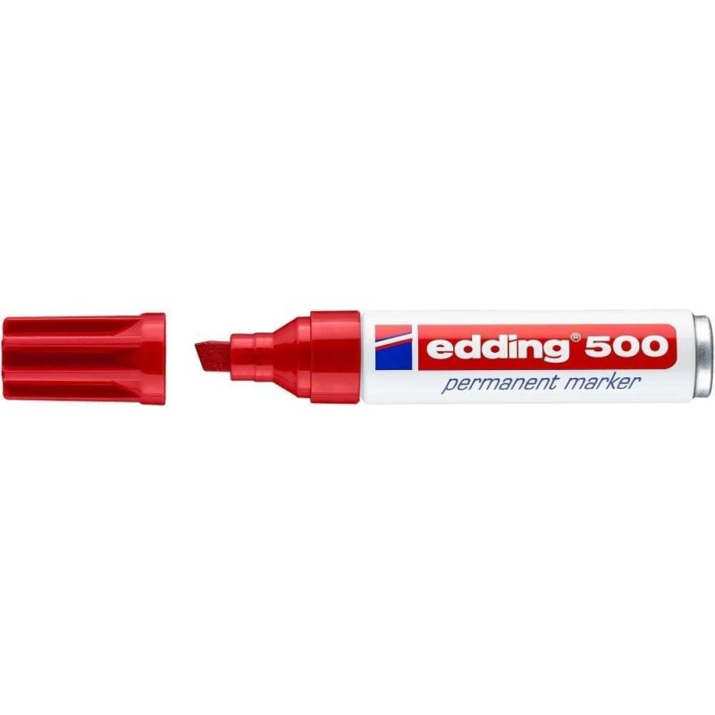 Edding 500 Rotulador Permanente - Punta Biselada - Trazo entre 2 y 7 mm. - Recargable - Secado Instantaneo - Color Rojo