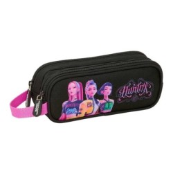 Safta K-Pop Demon Hunters Portatodo - 2 Compartimentos con Cremallera - Asa Lateral - Capacidad 1L - 21x8x6cm - Color Negro y