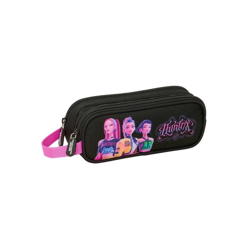 Safta K-Pop Demon Hunters Estojo - 2 Compartimentos com Fecho de Correr - Pega Lateral - Capacidade 1L - 21x8x6cm - Cor Preta e