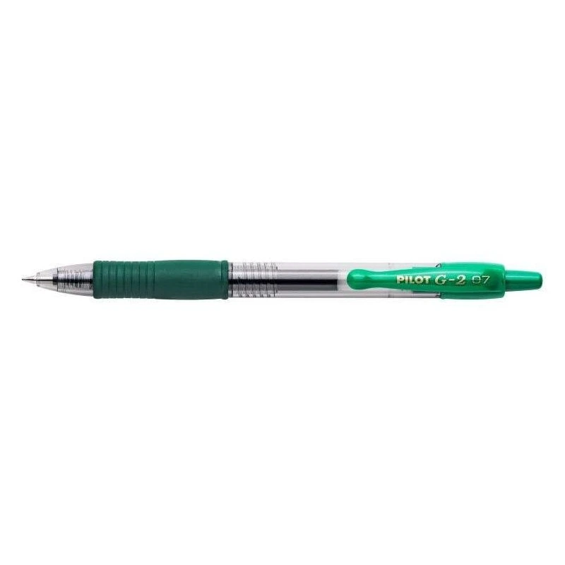 Pilot G2 Retractable Gel Rollerball Pen - Refillable - Round Ball Tip 0.7mm - Line Width 0.32mm - Ergonomic Grip - Colour Green