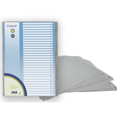 Bismark Numeric Index with Tabs from 1 to 31 - Multi-Punched - A4 Format - Made of Polypropylene - Grey