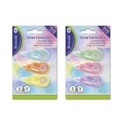 Bismark Mini Pastel Pack de 3 Rubans Correcteurs 5mmx5m - Adhérence Parfaite au Papier - Présentation en Blister - Corps de