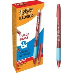 Bic Illusions Erasable Ballpoint Pen - Medium Tip 0.7mm - Rubber Grip - Refillable - Red