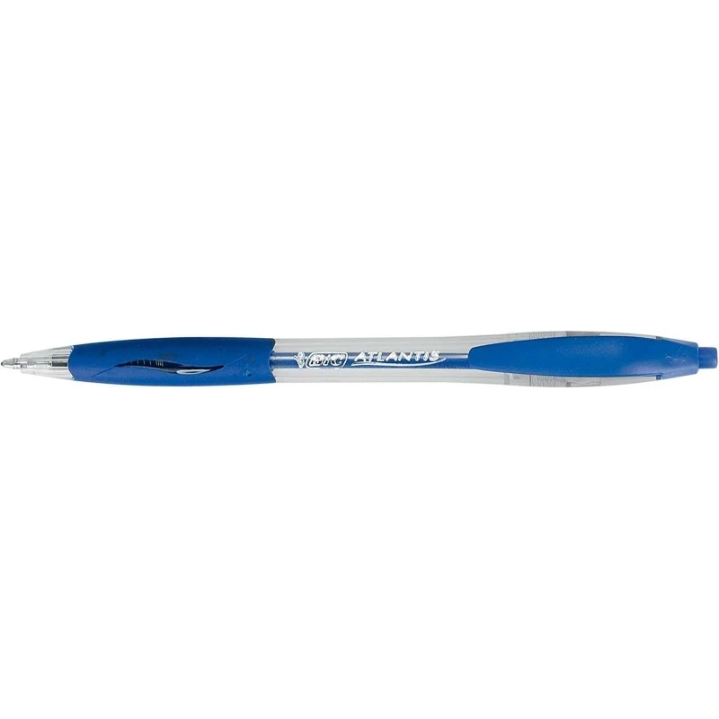 Bic Atlantis Classic Boligrafo Retractil - Punta de 1mm - Cuerpo Transparente con Grip - Color Azul