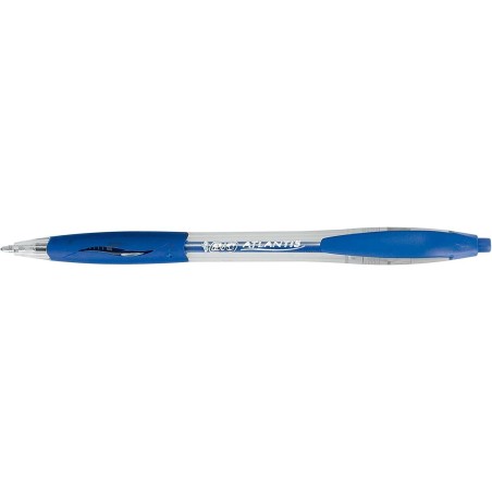 Bic Atlantis Classic Retractable Ballpoint Pen - 1mm Tip - Transparent Barrel with Grip - Blue