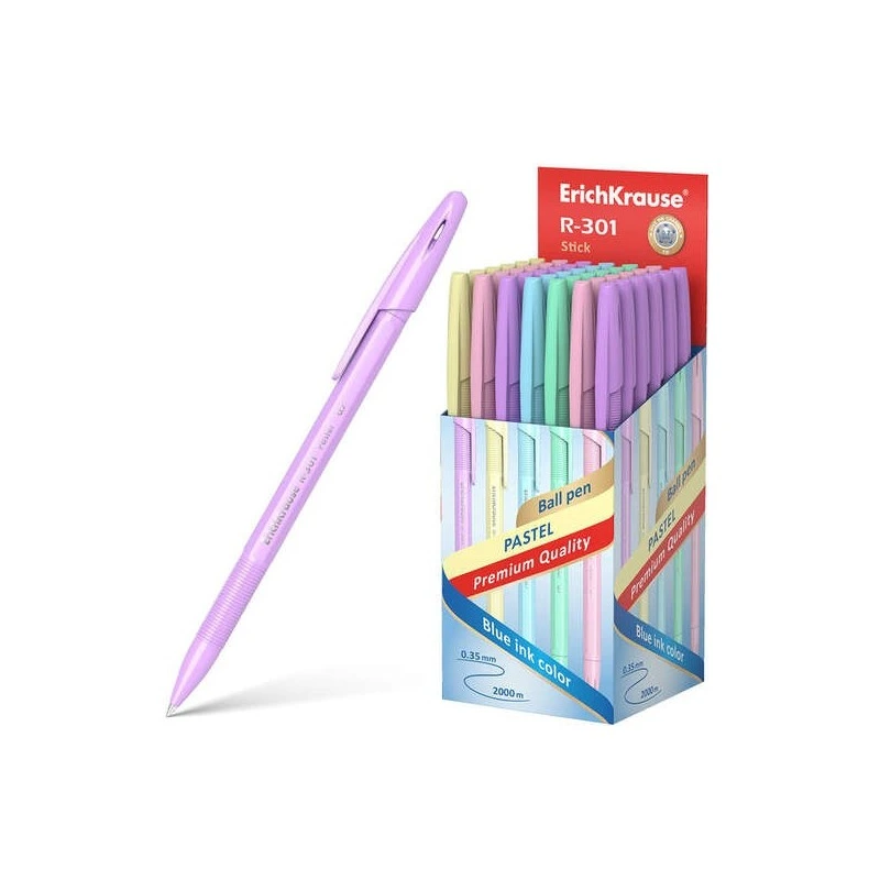 Erichkrause R-301 Pastel Ballpoint Pen 0.7mm Ball Tip - 0.35mm Line - Opaque Hexagonal Body in Pastel Colours - Quick-Drying