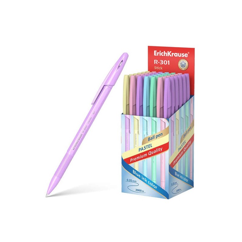 Erichkrause R-301 Pastel Esferográfica Ponta de Esfera 0.7mm - Traço 0.35mm - Corpo Hexagonal Opaco em Cores Pastel - Tinta de