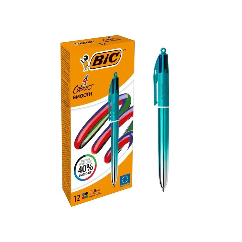 Bic 4 Colours Smooth Gradient Green Retractable Ballpoint Pen - 1.0mm Medium Point - 40% Smoother Writing - 4 Colours