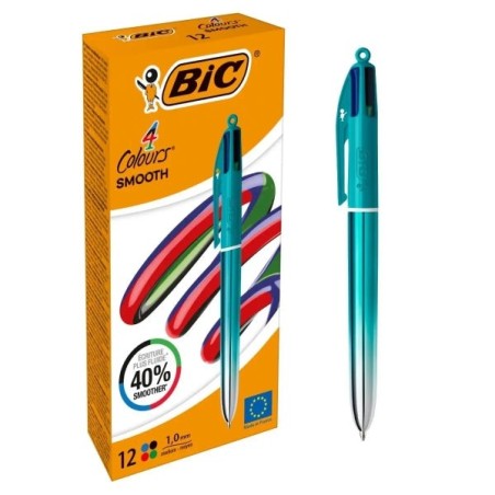Bic 4 Colours Smooth Gradient Green Retractable Ballpoint Pen - 1.0mm Medium Point - 40% Smoother Writing - 4 Colours