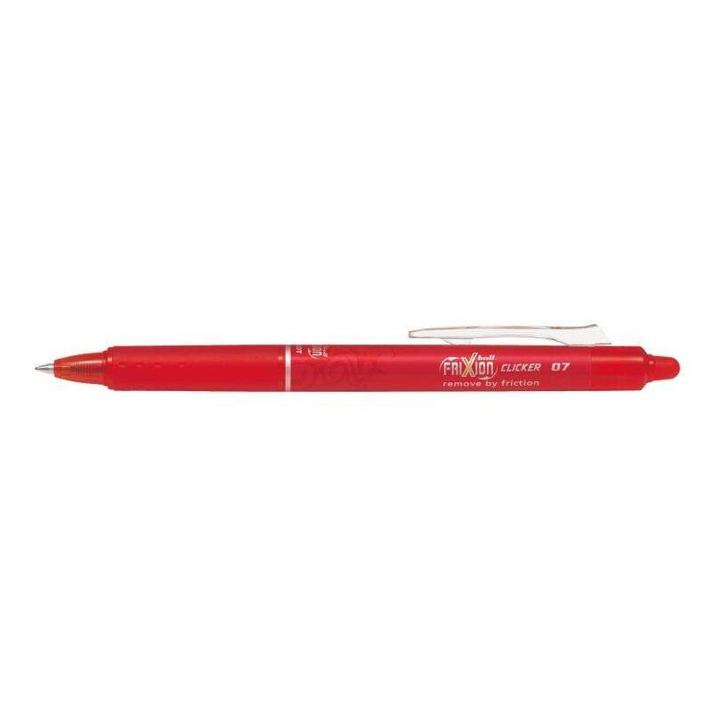 Pilot Frixion Clicker Boligrafo de Gel Borrable Retractil - Punta de Bola 0.7mm - Trazo 0.4mm - Grip Ergonomico - Color Rojo