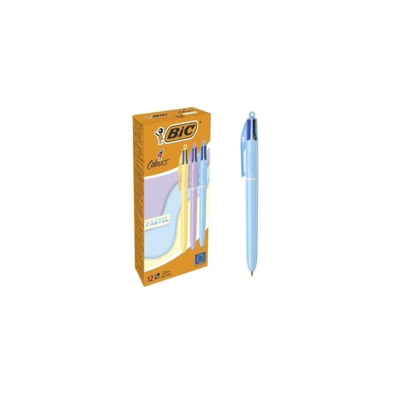 Bic 4 Colours Pastel Boligrafo de Bola Retractil - Punta Media de 1.0mm - Tinta con Base de Aceite - Cuerpo en Colores Pastel