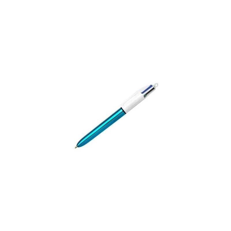 Bic 4 Colours Shine Boligrafo de Bola Retractil - Punta de 1mm - Trazo de 0.4mm - Tinta con Base de Aceite - Cuerpo Azul