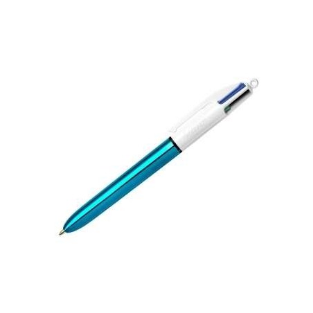 Bic 4 Colours Shine Boligrafo de Bola Retractil - Punta de 1mm - Trazo de 0.4mm - Tinta con Base de Aceite - Cuerpo Azul