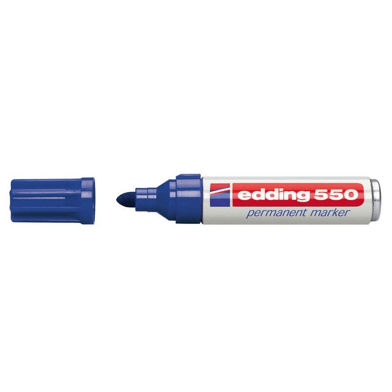 Edding 550 Permanent Marker - Round Tip - Line Width between 3 and 4 mm. - Refillable - Fast Drying - Blue