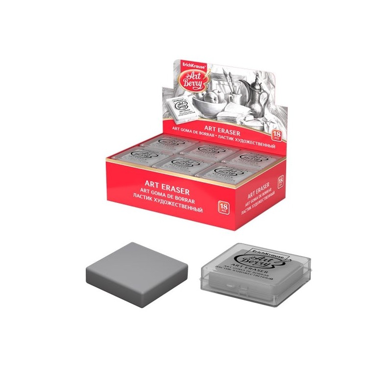 ErichKrause ArtBerry Présentoir de 18 Gommes - Structure Malléable - Boîte de Présentation en Plastique - Couleur Gris