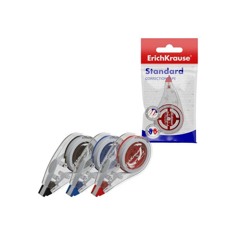 Erichkrause Standard Cinta Correctora 5mmx7m - Ideal para Correccion Rapida y Segura - Secado Inmediato - Color Surtido