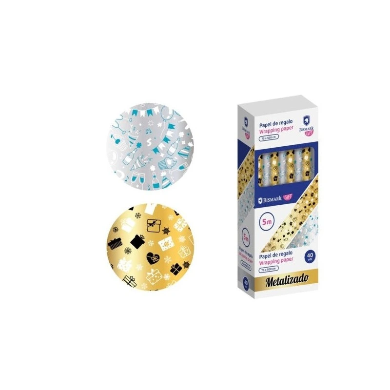 Bismark Metallic Gift Wrap Paper Roll - Size 70cmx500cm - 2 Different Designs