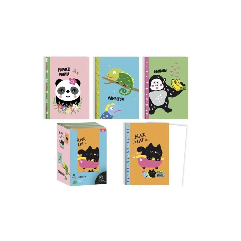 Bismark Animals Carnet Agrafé A5 32 Feuilles Unies - Couverture avec Motifs d'Animaux - Toucher Soft - 4 Motifs Différents