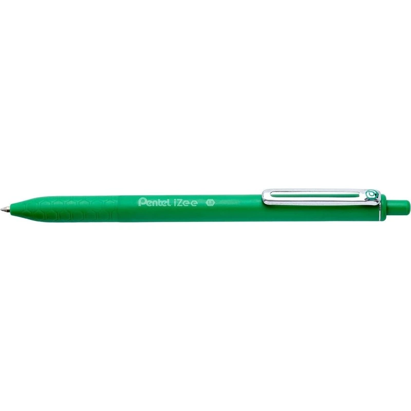 Pentel iZee Retractable Ballpoint Pen - 0.7mm Tip - 0.35mm Line Width - Metal Clip - Green