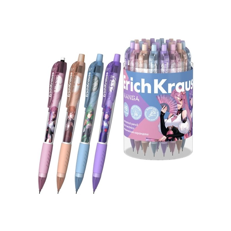 ErichKrause Manga Portaminas - Mina HB de 0.7mm - Agarre de Goma - Ergonomico - Colores Surtidos