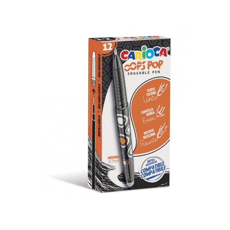 Carioca Oops Pop Boligrafos Borrables - Termo Sensible - Empuñadura Texturizada - Punta de Ø 0.7mm - Doble Goma - Recambios