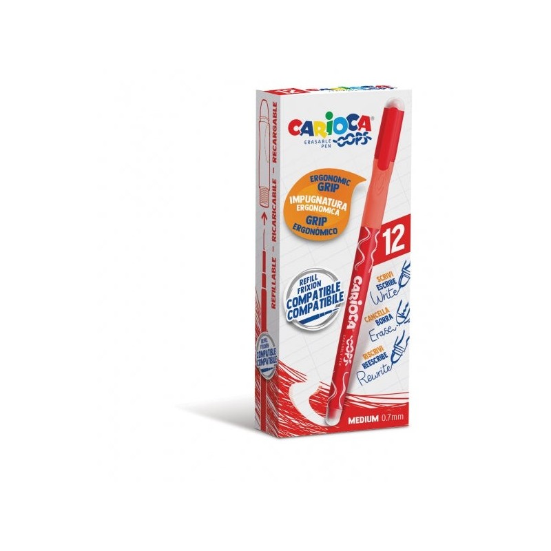 Carioca Oops Boligrafos Borrables - Tinta Termo Sensible - Empuñadura Ergonomica Triangular - Punta de Ø 0.7mm - Doble Goma