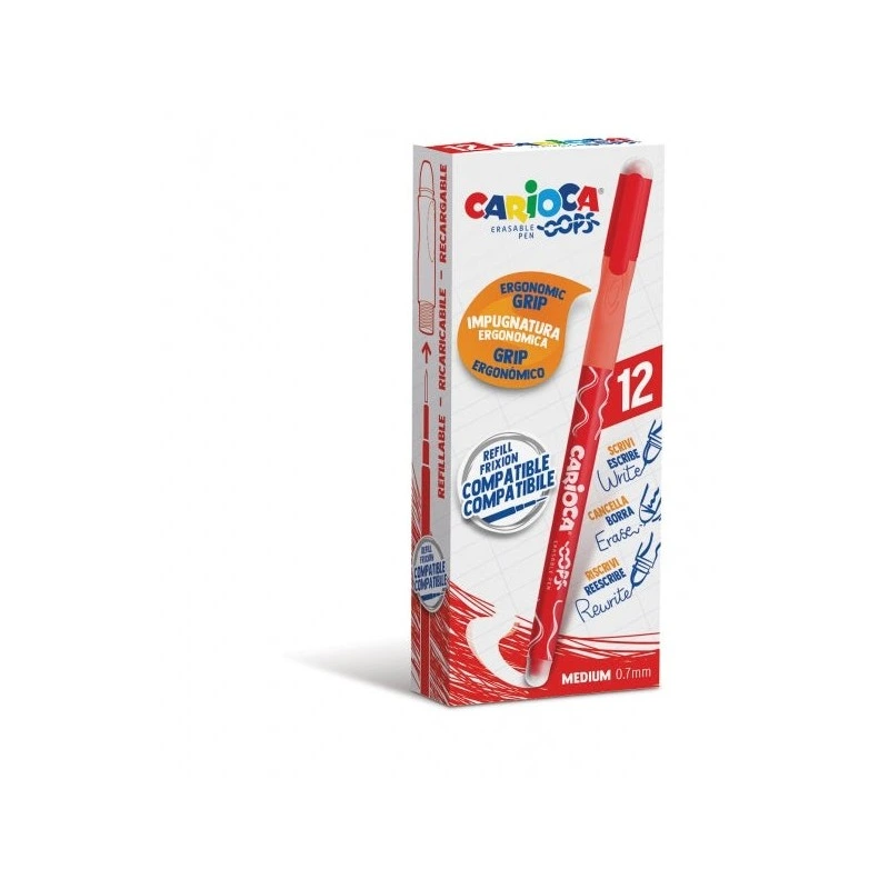Carioca Oops Boligrafos Borrables - Tinta Termo Sensible - Empuñadura Ergonomica Triangular - Punta de Ø 0.7mm - Doble Goma
