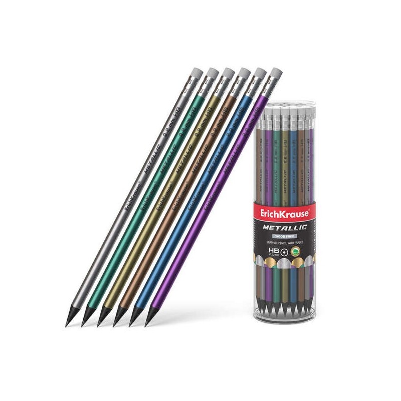 ErichKrause Metallic HB Graphite Pencil with Eraser - Round Plastic Barrel - Assorted Colours