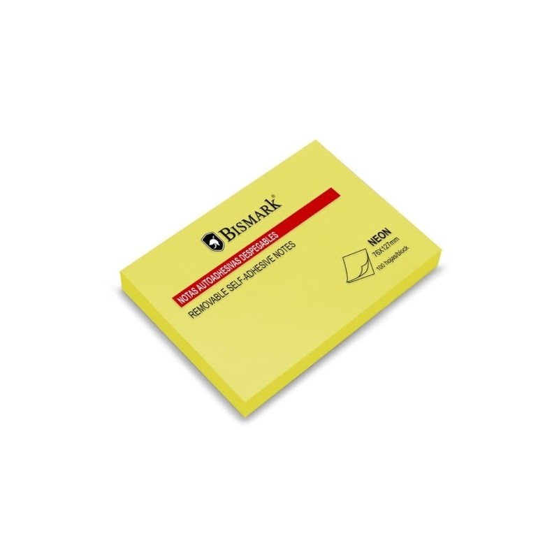 Bismark Bloc de 100 Notes Adhésives 76x127mm - Couleur Jaune Néon