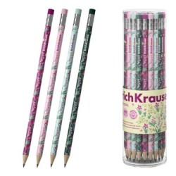 ErichKrause Floral Soul Crayon Graphite avec Gomme - Mine HB - Corps Rond - Plastique - Prise Ergonomique - Couleurs Assorties