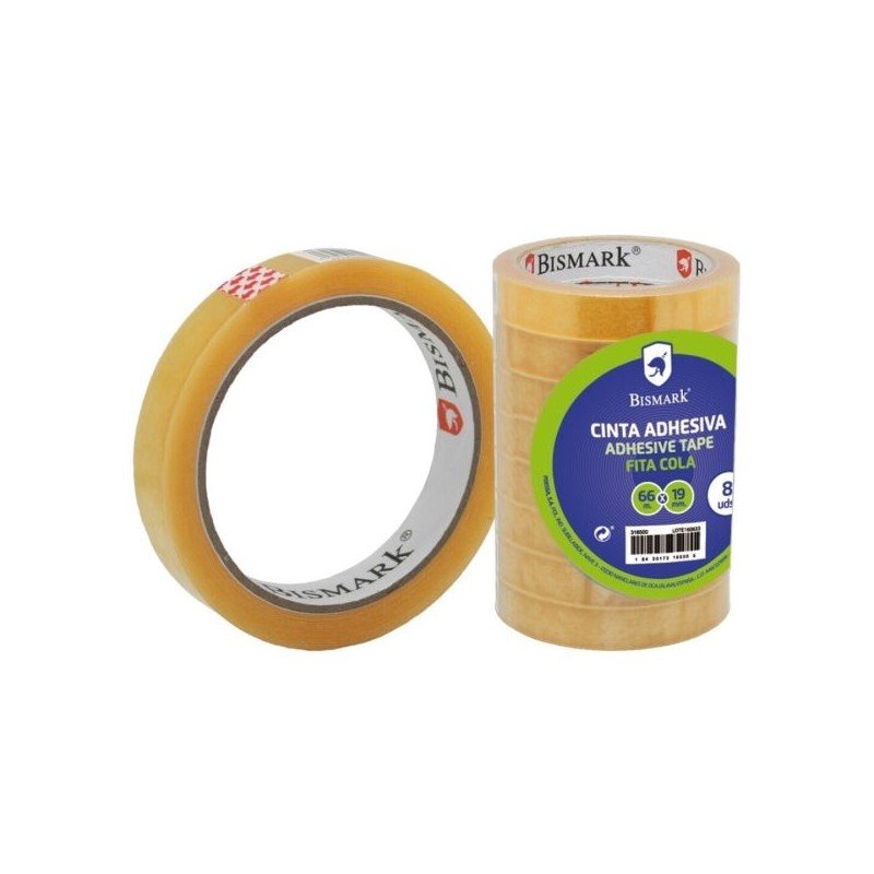 Bismark Cinta Adhesiva Transparente 19mm x 66m - Fabricada en Polipropileno - Transparente