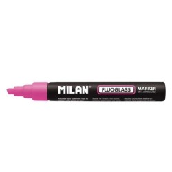 Milan Fluoglass Marqueur Surfaces Lisses - Pointe Biseautée - Tracé de 2 - 4mm - Encre à l'Eau - Effaçage Facile - Coloris Rose