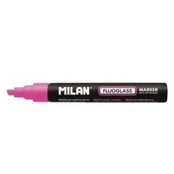 Milan Fluoglass Marqueur Surfaces Lisses - Pointe Biseautée - Tracé de 2 - 4mm - Encre à l'Eau - Effaçage Facile - Coloris Rose